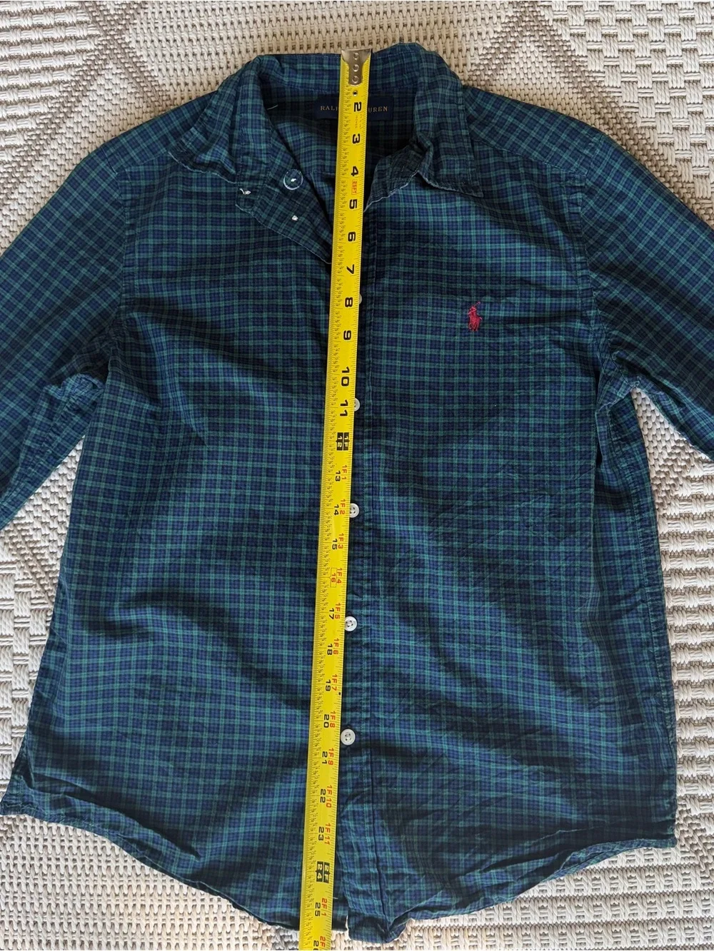 Ralph Lauren Dark Navy Green Plaid Check Button-Down Long Sleeve Shirt L 14-16